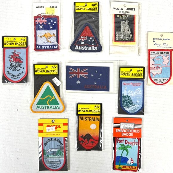Australia 11 Vtg Woven Souvenir Badge Patch Lot NSW Victoria Adelaide Kangaroo - Picture 1 of 8